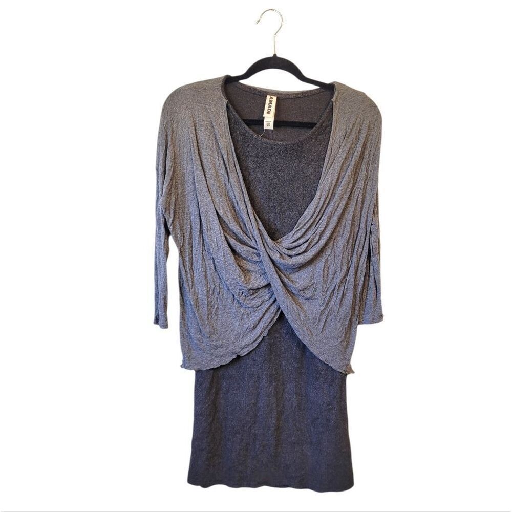AMADI Grey & Charcoal LS Cozy Crossover Tunic Women's Size XS